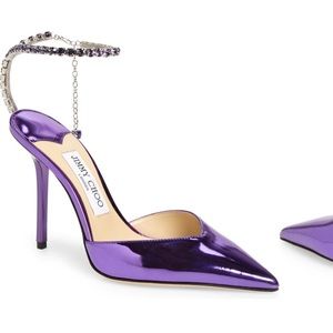 Jimmy Choo Saeda Crystal Ankle Strap Pointed Toe Pump, NIB, 39EU, 9US